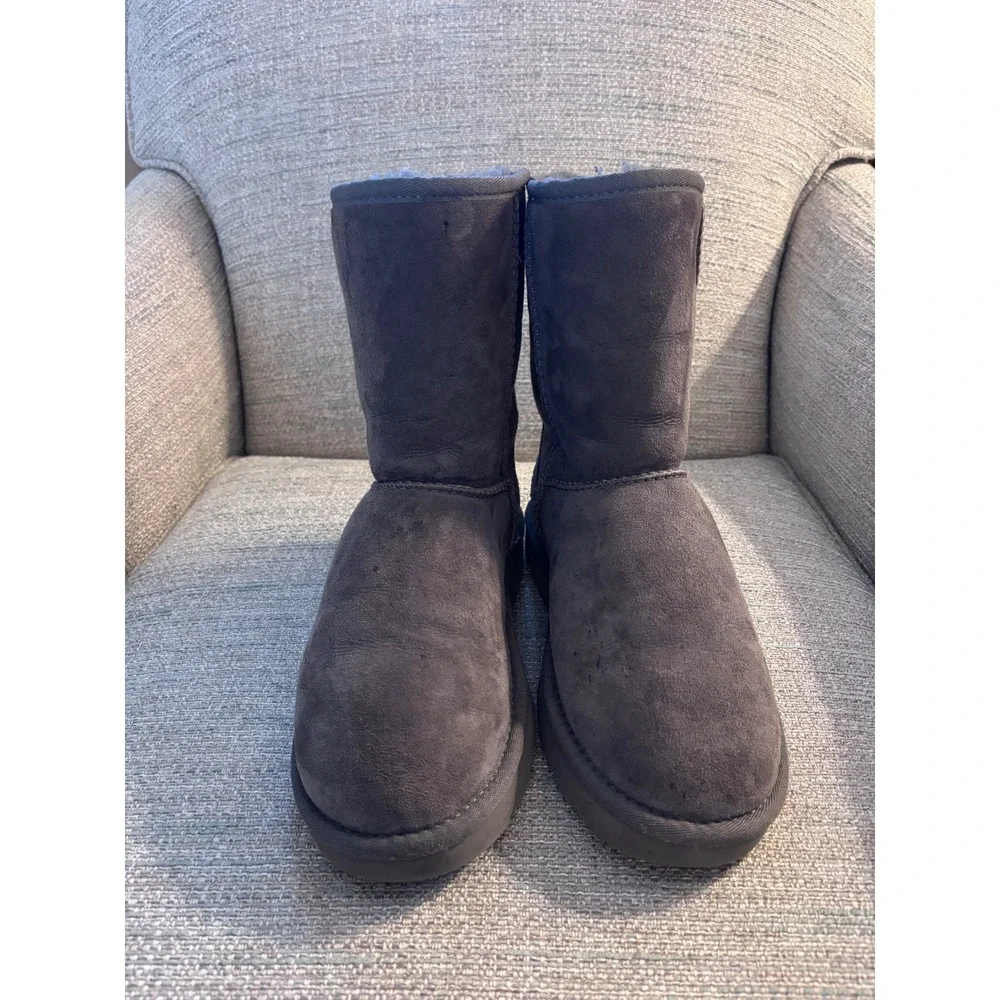 UGG Classic Short II Charcoal Grey Sheepskin Boots Womens Size 7‎ 1016223